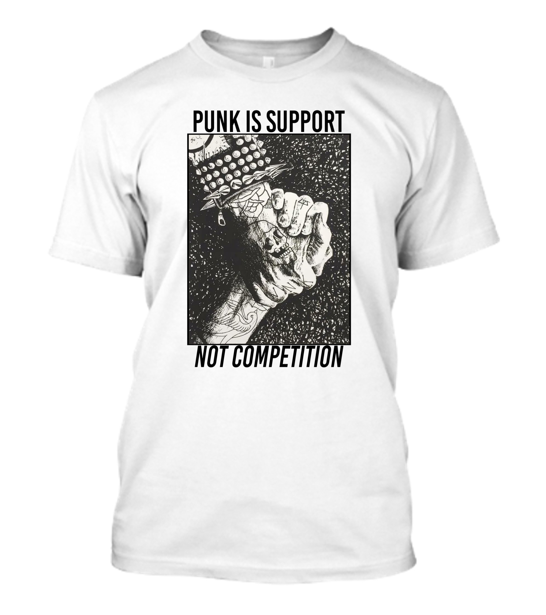 Punk Is Support Not Competition No Gods No Masters Spiked Leather Unity T-Shirt