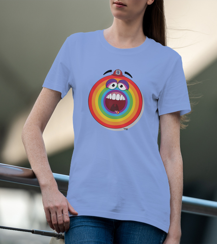 Firefighter Rainbow Face With Comic Mouth By Ernest Doty T-Shirt