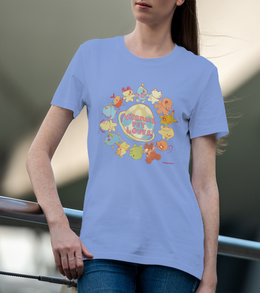 Virtual Pet Lover Colorful Cute Characters Circle T-Shirt