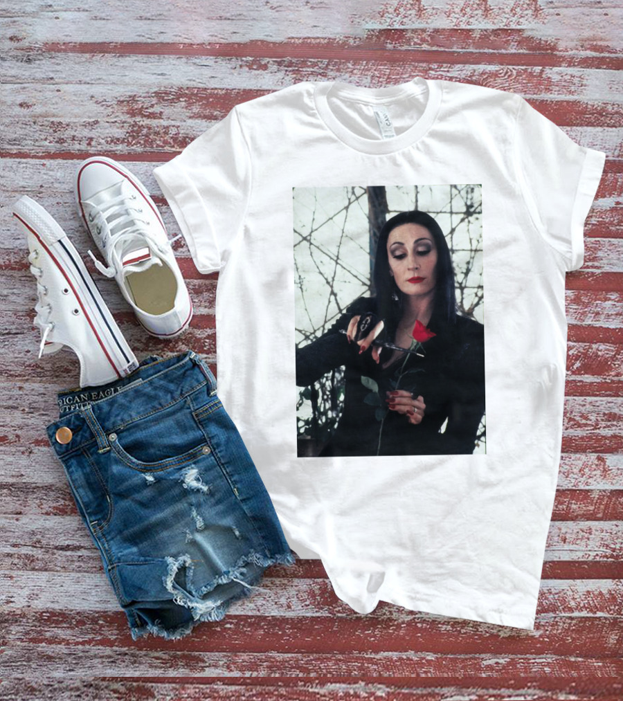 Morticia Addams Anjelica Huston Cutting Rose Scene T-Shirt