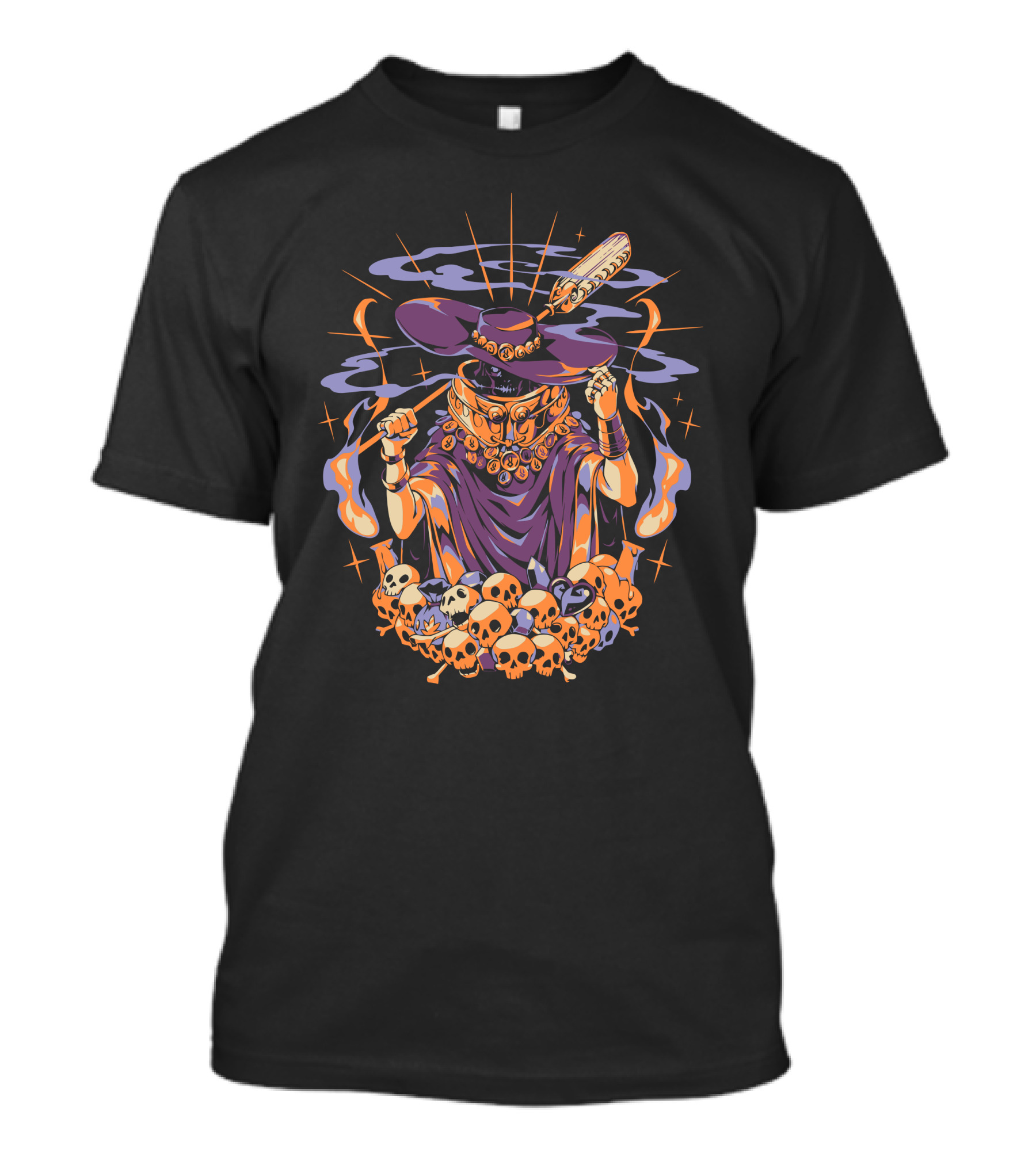 The Stygian Boatman Purple Robe Skull Collection With Feather Hat T-Shirt
