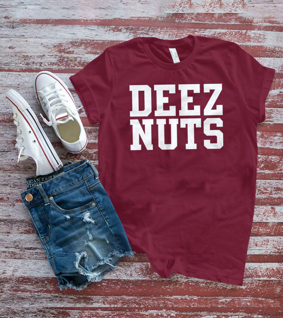 DEEZ NUTS Text Bold White On Dark T-Shirt