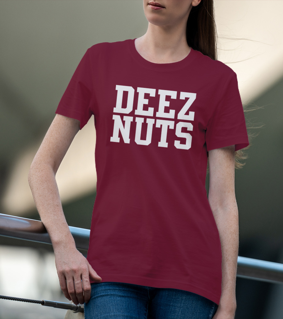 DEEZ NUTS Text Bold White On Dark T-Shirt