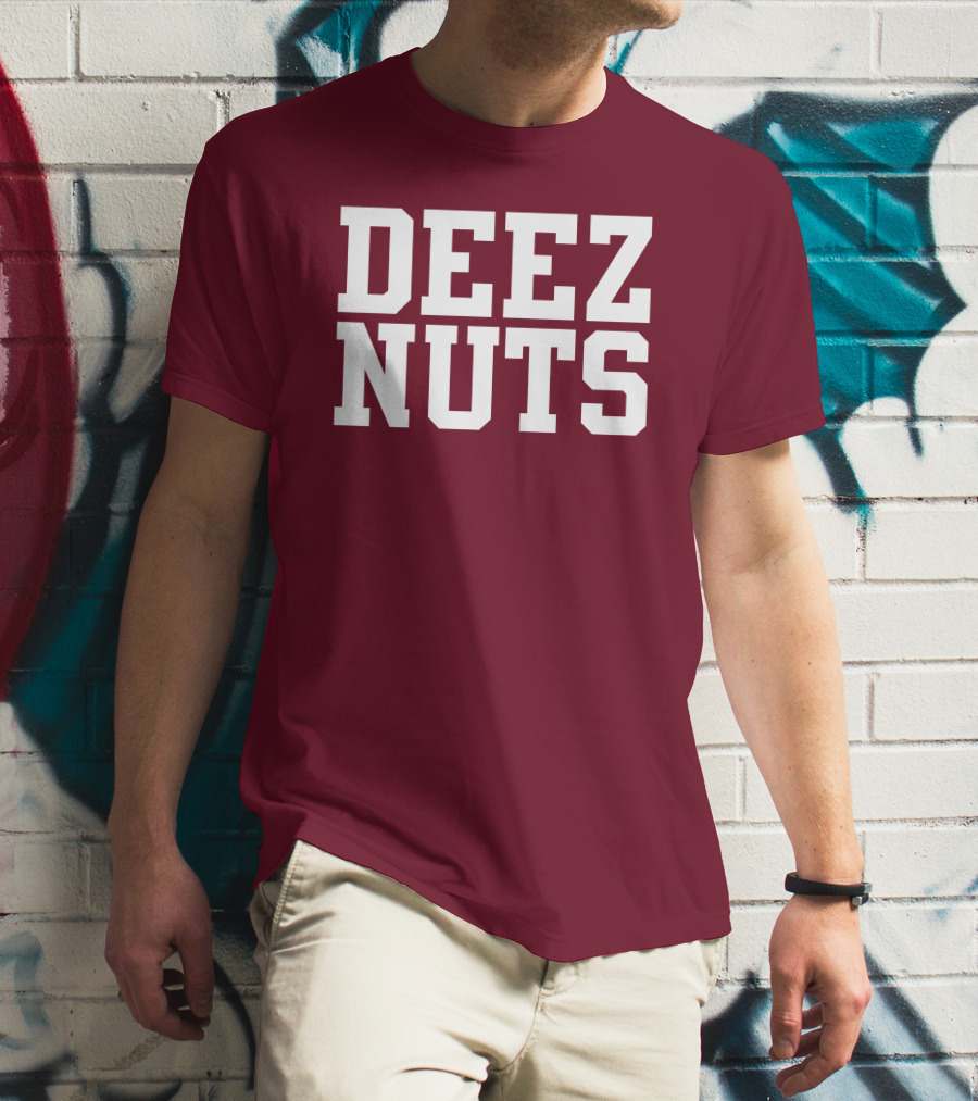 DEEZ NUTS Text Bold White On Dark T-Shirt