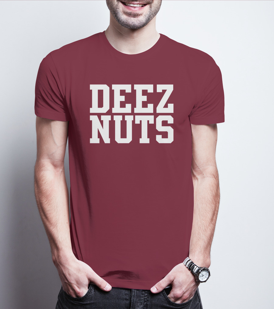 DEEZ NUTS Text Bold White On Dark T-Shirt