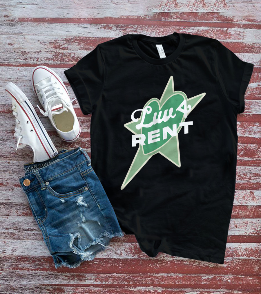 Luv 4 Rent Green Heart With Starburst Background T-Shirt