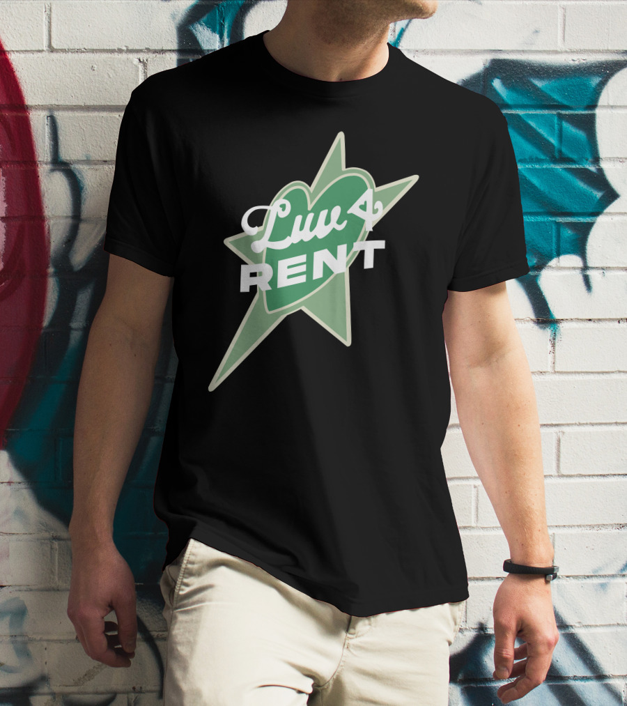 Luv 4 Rent Green Heart With Starburst Background T-Shirt