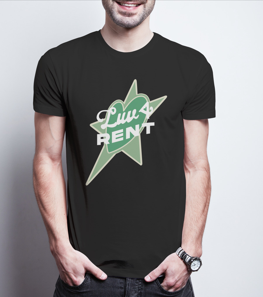 Luv 4 Rent Green Heart With Starburst Background T-Shirt