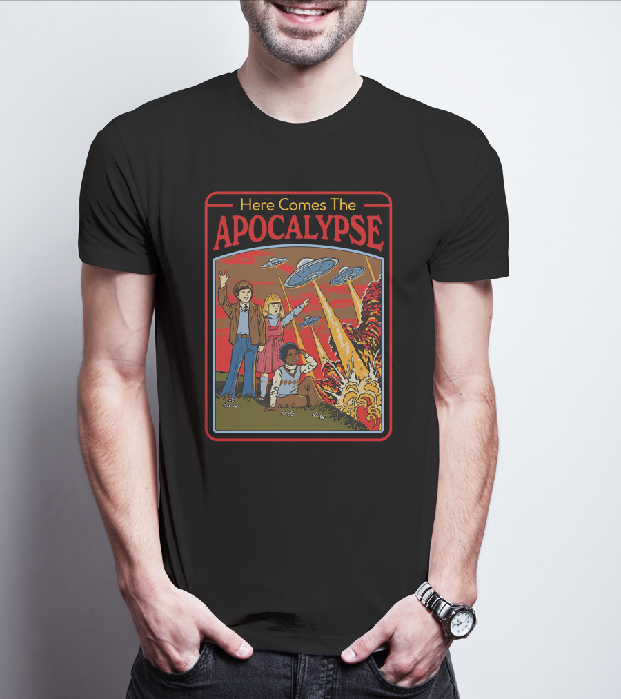 Here Comes The Apocalypse UFO Invasion With Kids And Explosions T-Shirt
