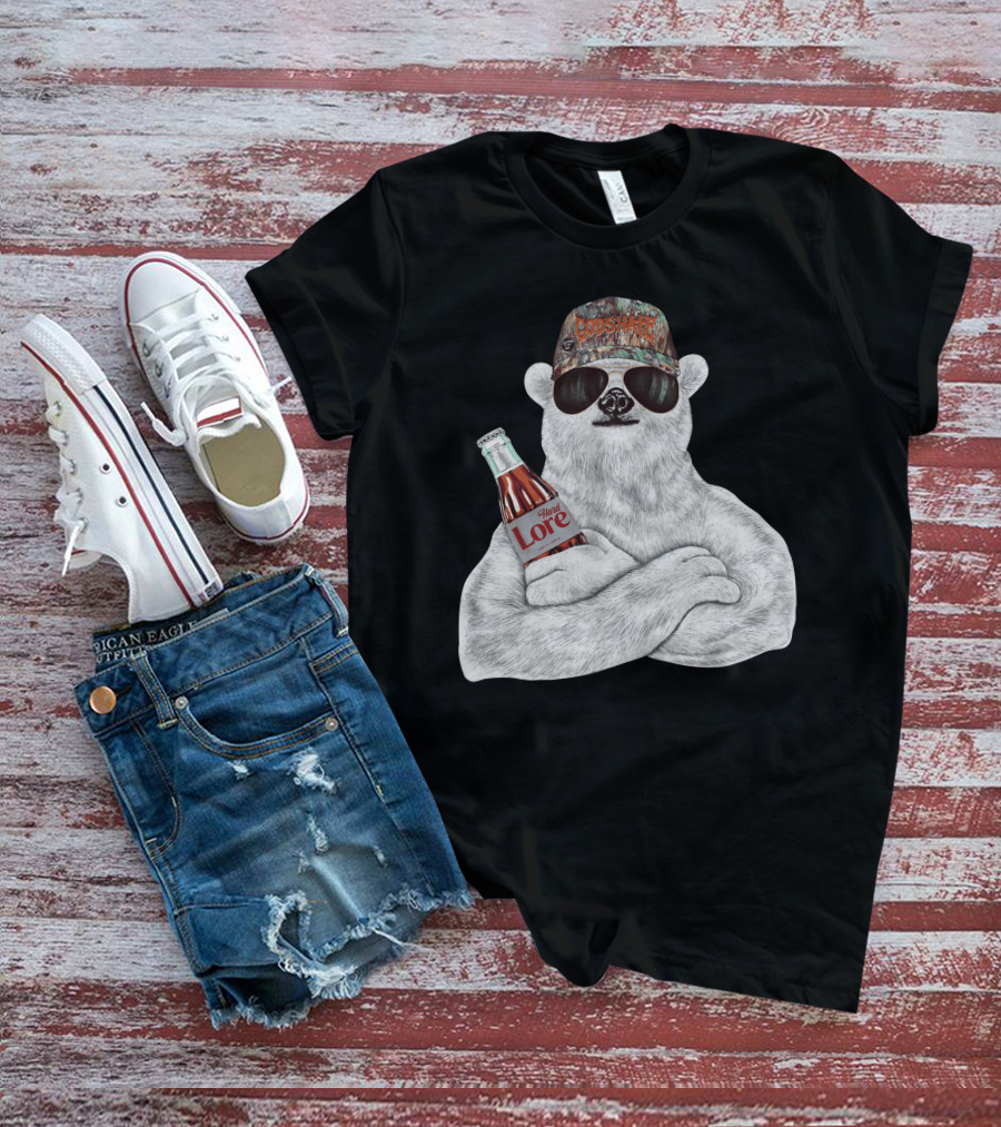 Polar Bear Gods Hate Hard Lore Camo Hat Sunglasses Holding Bottle T-Shirt