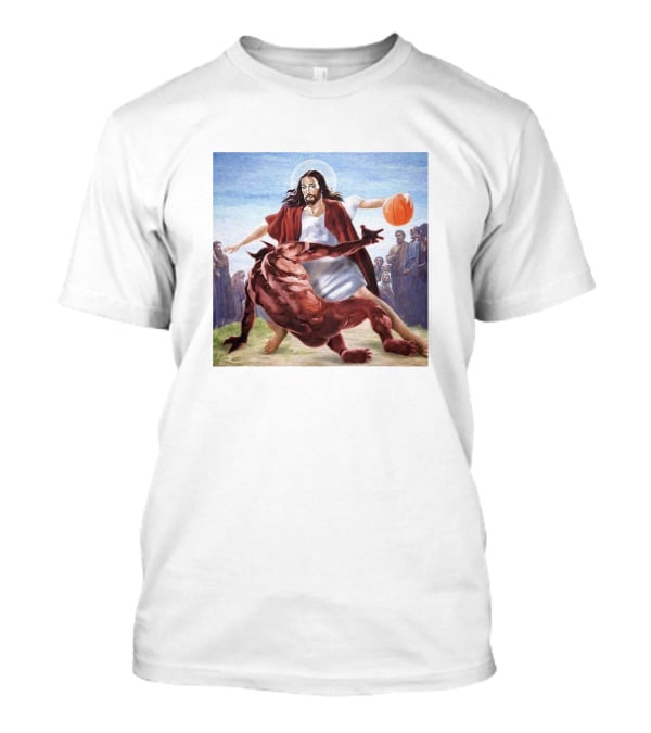 Jesus Dribbling Basketball Past Demon With Onlookers T-Shirt