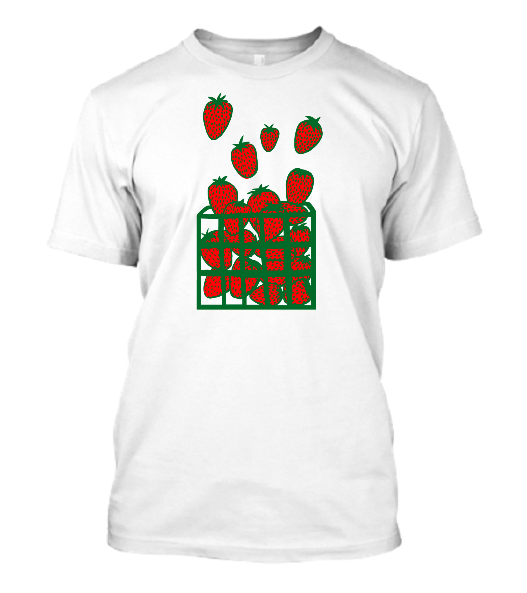 Strawberry Basket With Falling Strawberries Screen Print T-Shirt