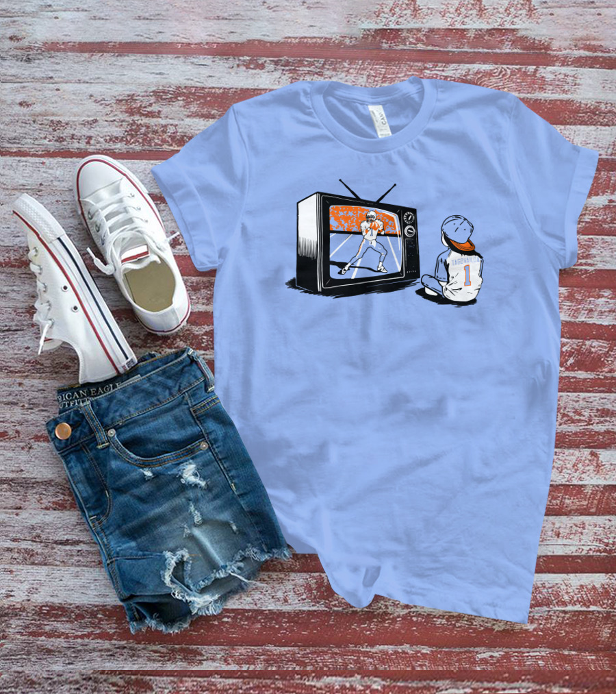 Vibz Idols Tagovailoa Football Fan Watching Retro TV T-Shirt