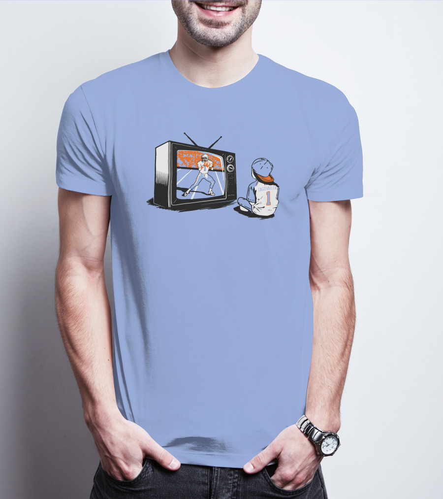 Vibz Idols Tagovailoa Football Fan Watching Retro TV T-Shirt