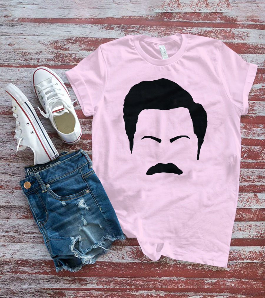 Ron Swanson Mustache Face Silhouette Parks And Recreation T-Shirt