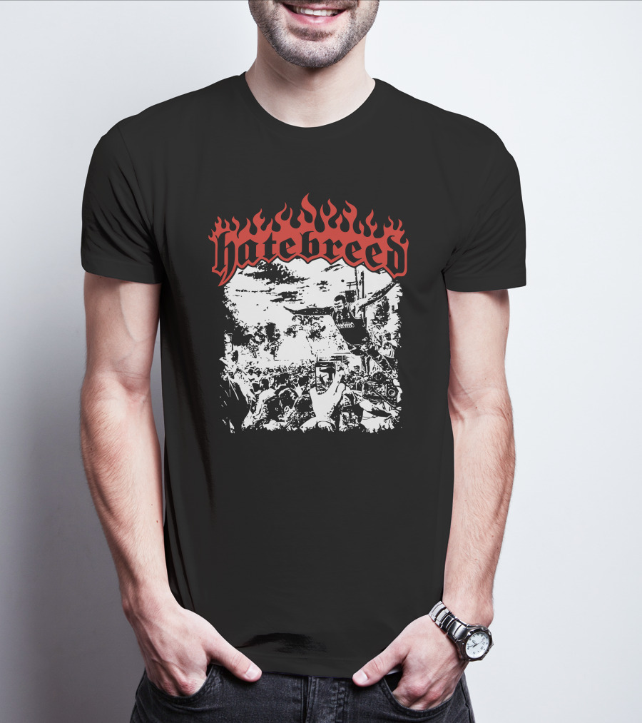 Hatebreed Flaming Logo Brody Dive Concert Crowd Scene T-Shirt