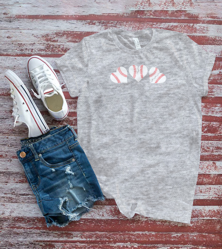 Seattle Mariners Three Baseball Hearts On Gray T-Shirt