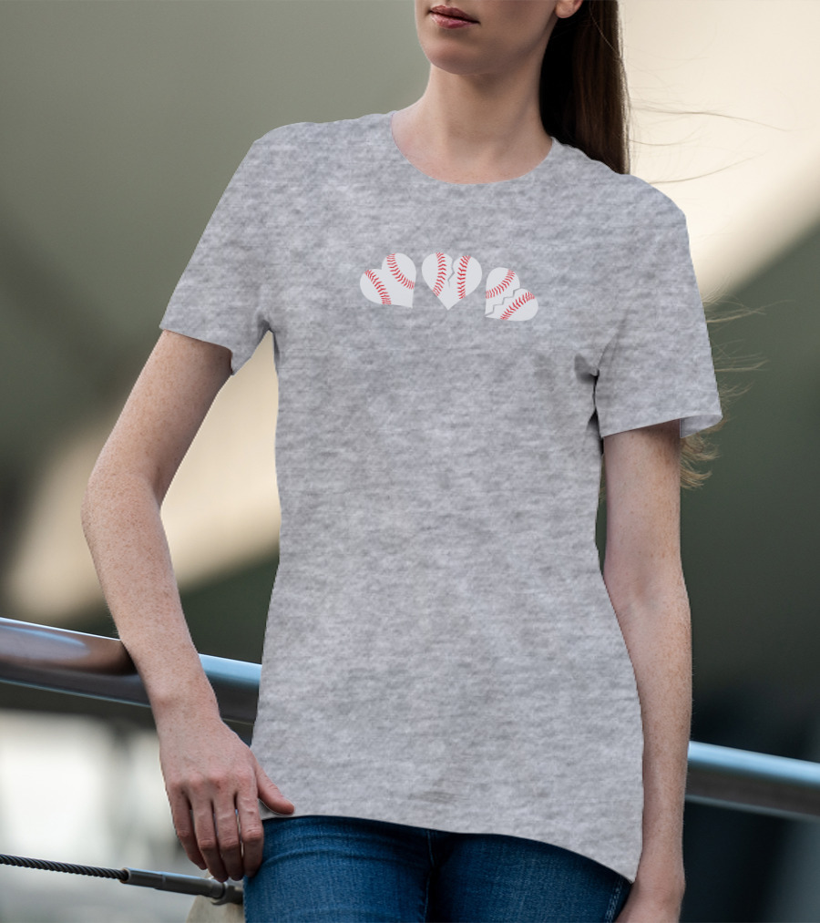 Seattle Mariners Three Baseball Hearts On Gray T-Shirt