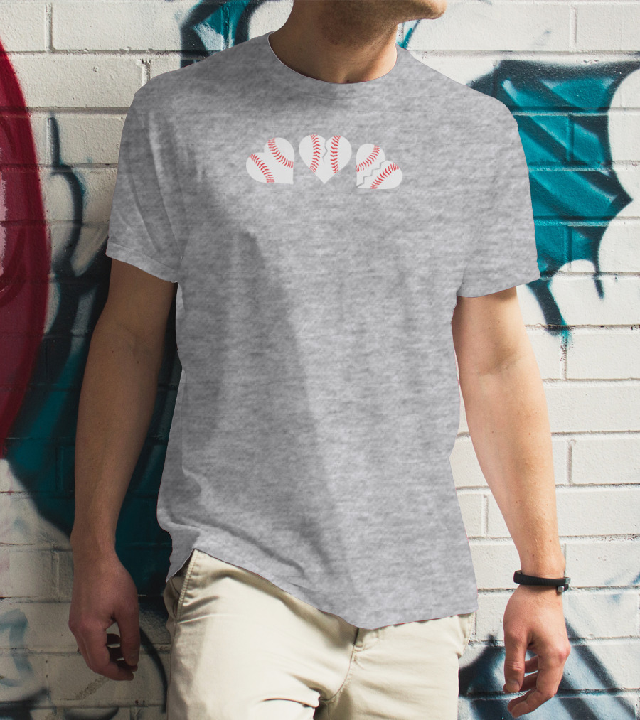 Seattle Mariners Three Baseball Hearts On Gray T-Shirt