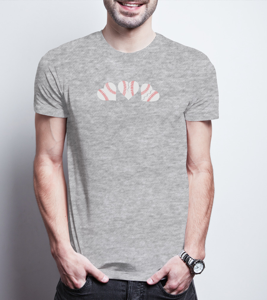 Seattle Mariners Three Baseball Hearts On Gray T-Shirt