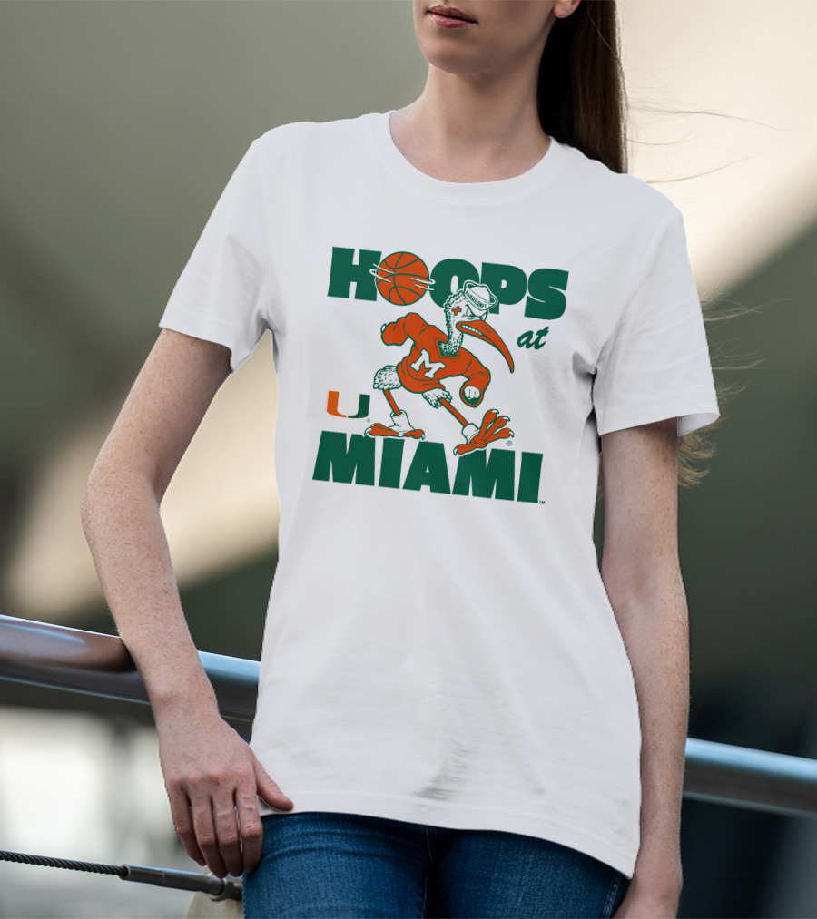 Hoops At Miami Hurricanes Basketball U Miami Bird Mascot T-Shirt