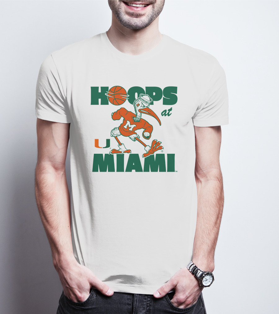 Hoops At Miami Hurricanes Basketball U Miami Bird Mascot T-Shirt