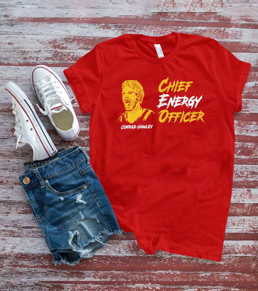 Conrad Hawley Chief Energy Officer Enthusiastic Portrait In Bold Yellow And White Text T-Shirt