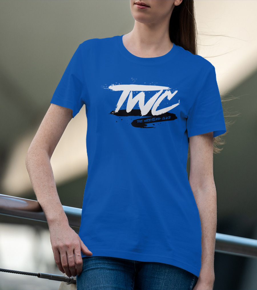 TWC The Wrestling Club Bold Brushstroke Logo On Blue T-Shirt