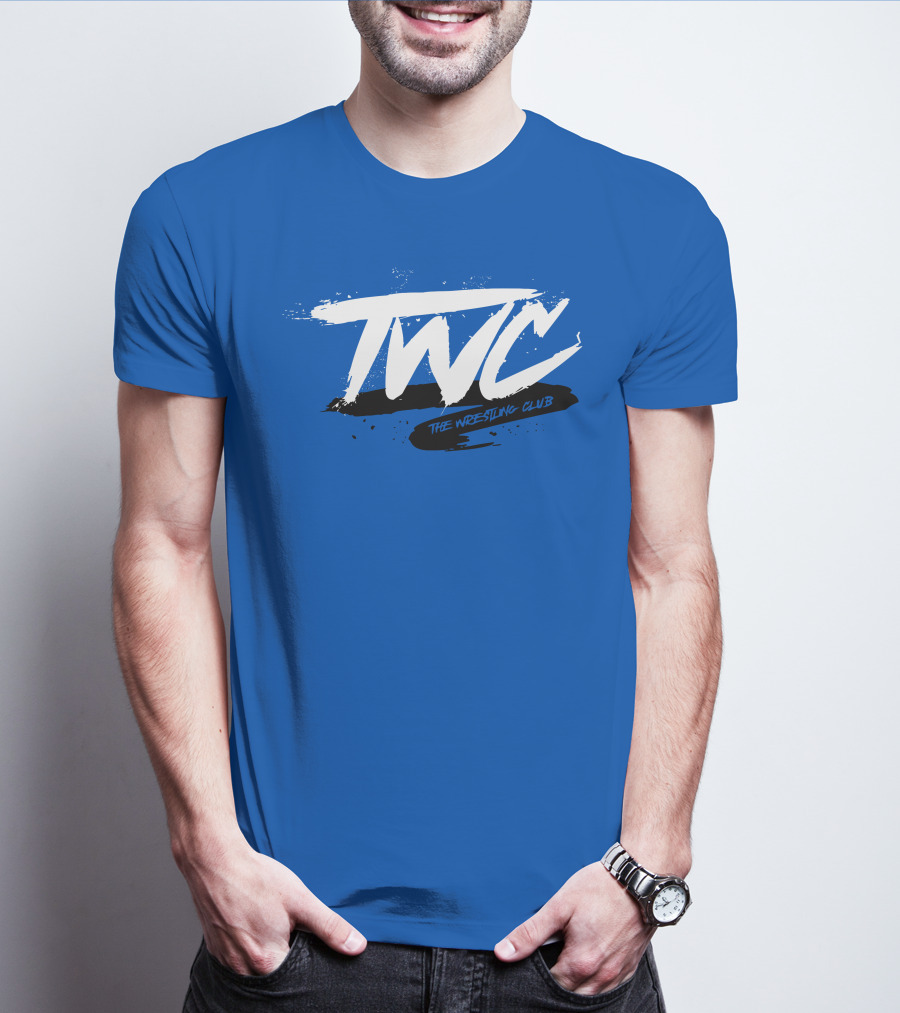 TWC The Wrestling Club Bold Brushstroke Logo On Blue T-Shirt