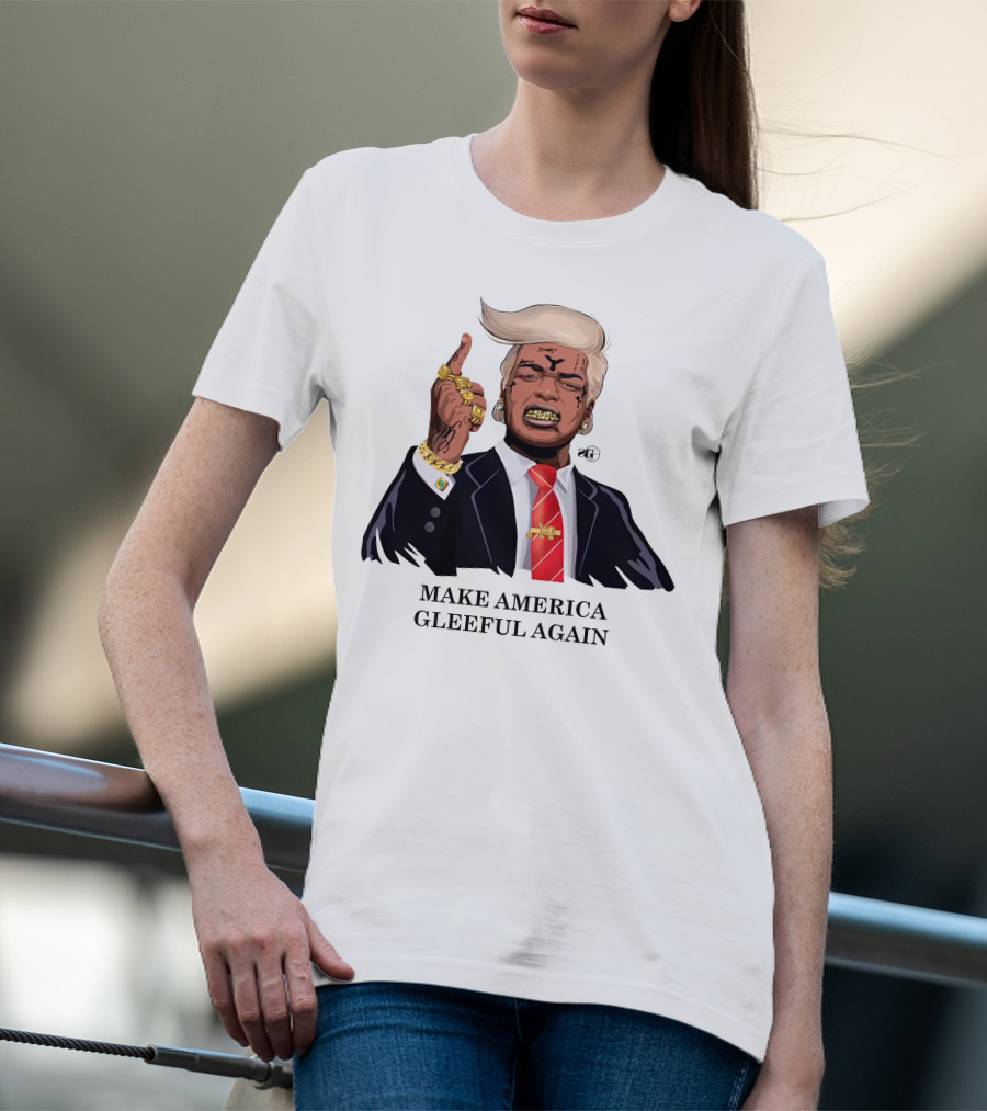 Make America Gleeful Again Blonde Hairstyle Gold Teeth Rings Tattooed Face T-Shirt
