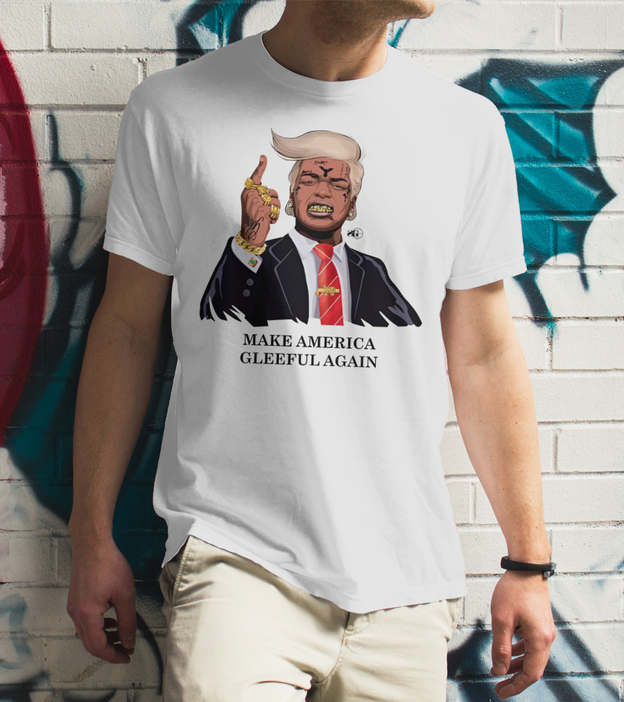 Make America Gleeful Again Blonde Hairstyle Gold Teeth Rings Tattooed Face T-Shirt