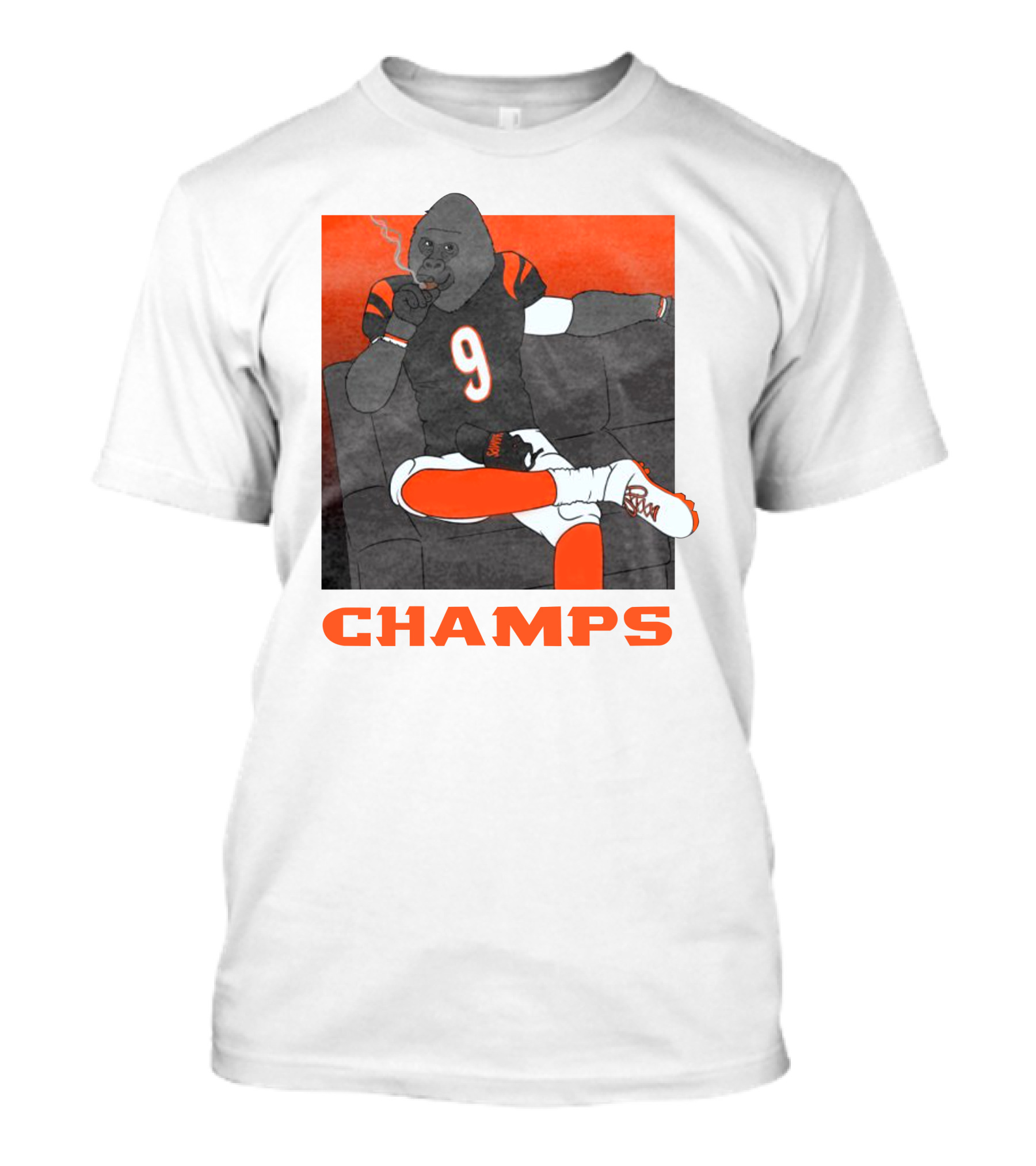 Champs Barstools Big Cat Smoking Gorilla Number 9 Football Player T-Shirt
