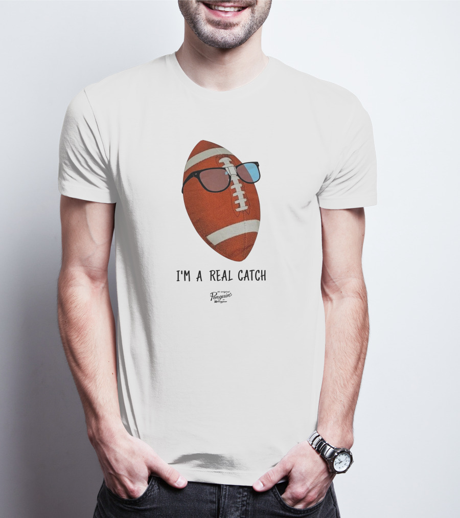 I'm A Real Catch Football Wearing Sunglasses Penguin Books T-Shirt