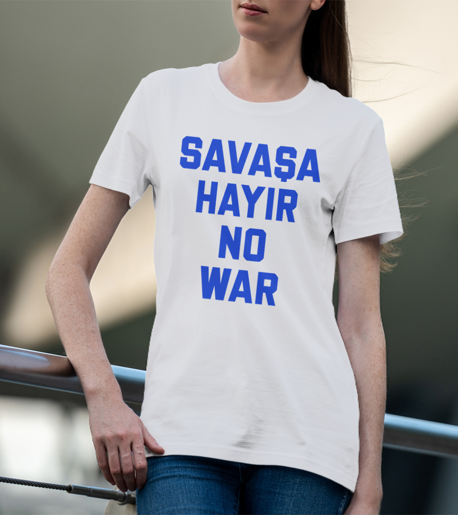 Savaşa Hayır No War Blue Text T-Shirt