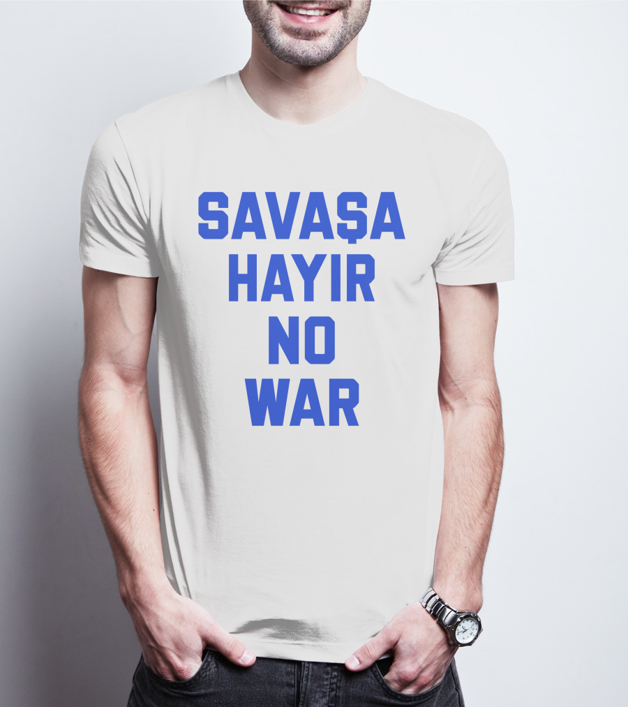 Savaşa Hayır No War Blue Text T-Shirt