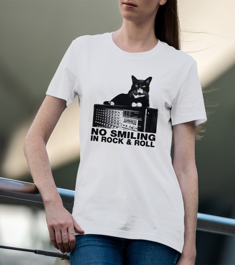 No Smiling In Rock And Roll Cat On Amplifier T-Shirt