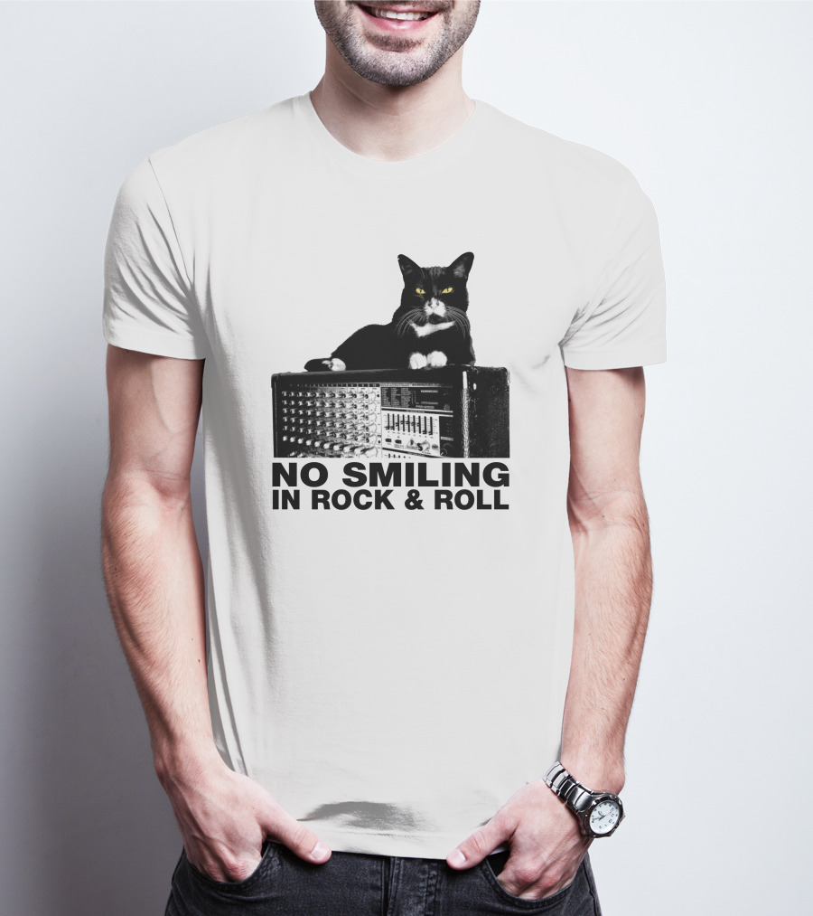 No Smiling In Rock And Roll Cat On Amplifier T-Shirt
