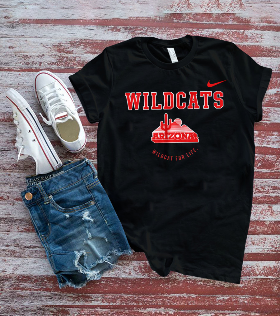 Wildcats Arizona Wildcat For Life Swoosh With Desert Cactus T-Shirt