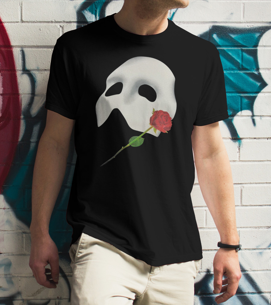 The Phantom Of The Opera 1988 Mask And Red Rose Iconography T-Shirt