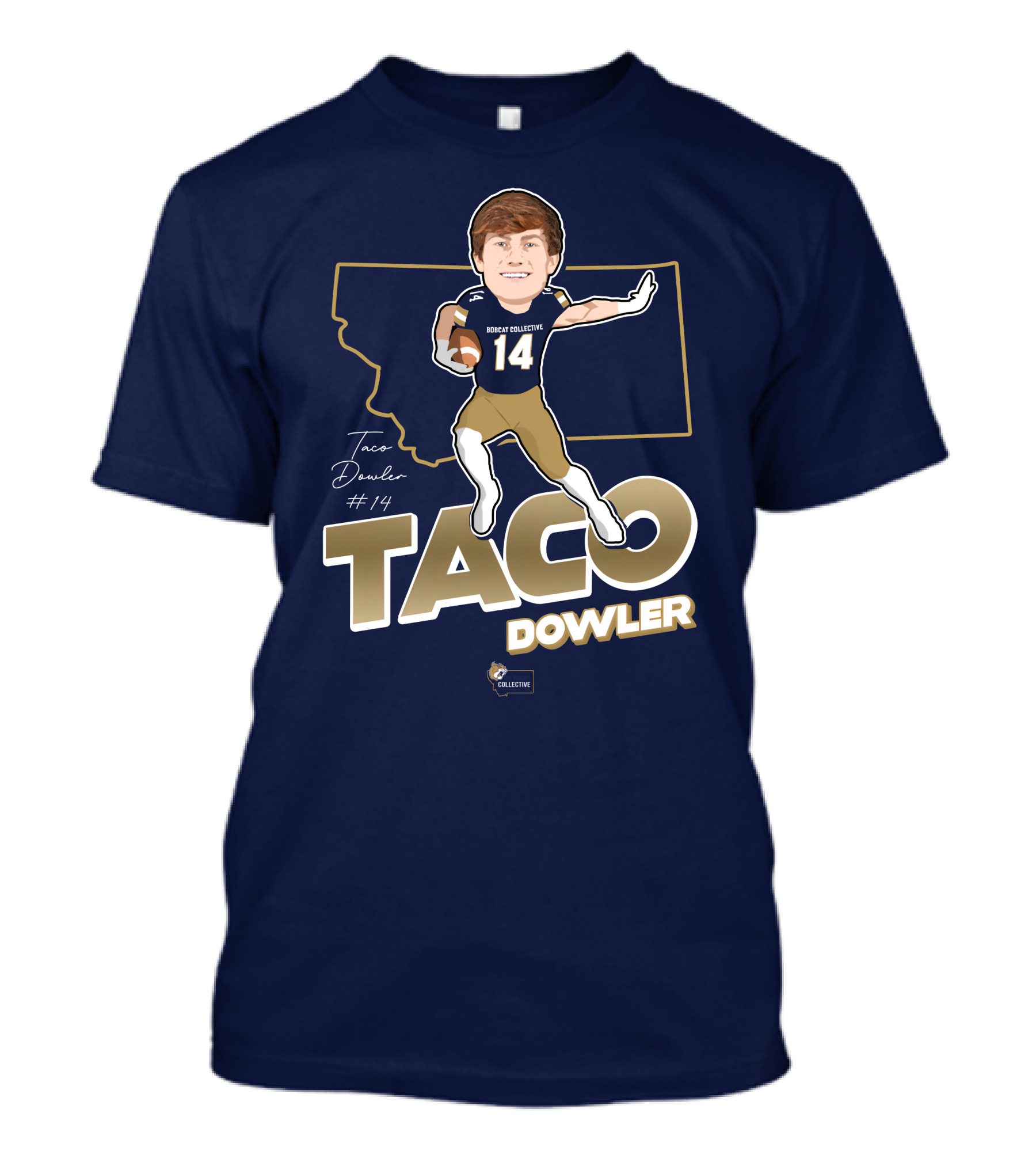 Bobcat Collective Taco Dowler #14 Montana Football T-Shirt