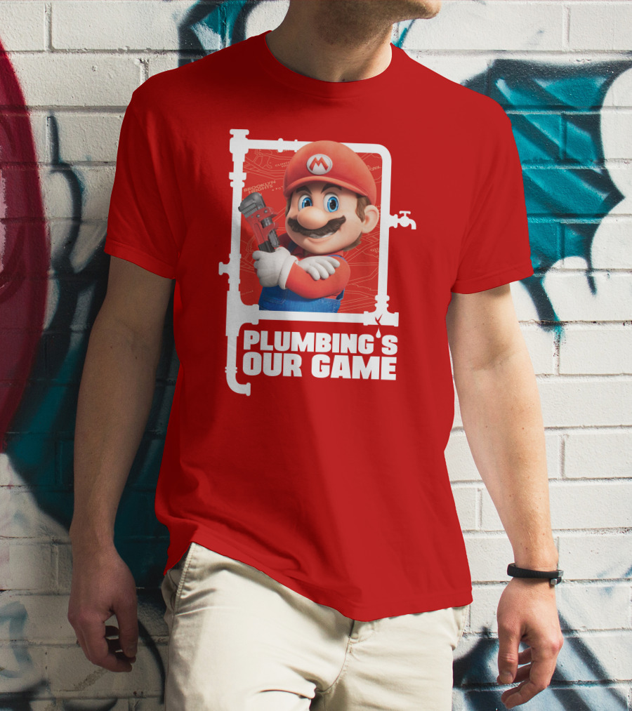 Mario Plumbing's Our Game Plumber's Iconic Red Outfit And Wrench T-Shirt