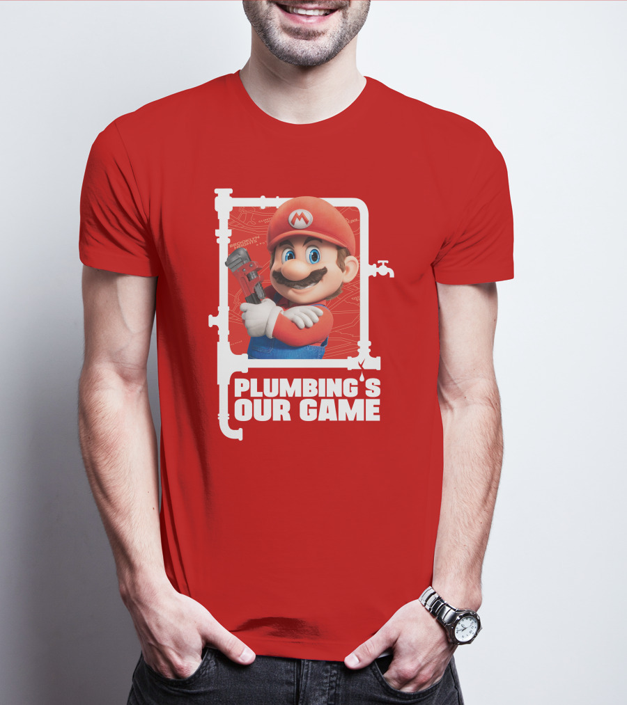Mario Plumbing's Our Game Plumber's Iconic Red Outfit And Wrench T-Shirt