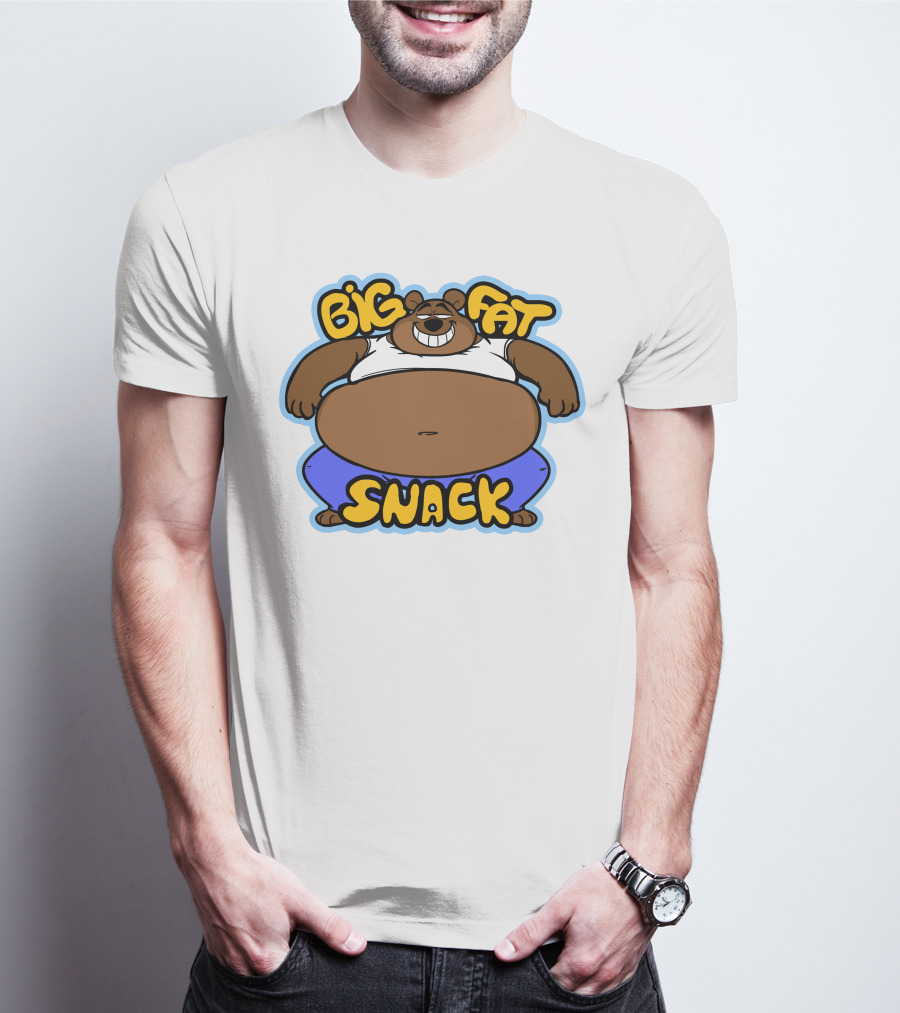 Big Fat Snack Bear Grinning In White Tank And Blue Pants T-Shirt