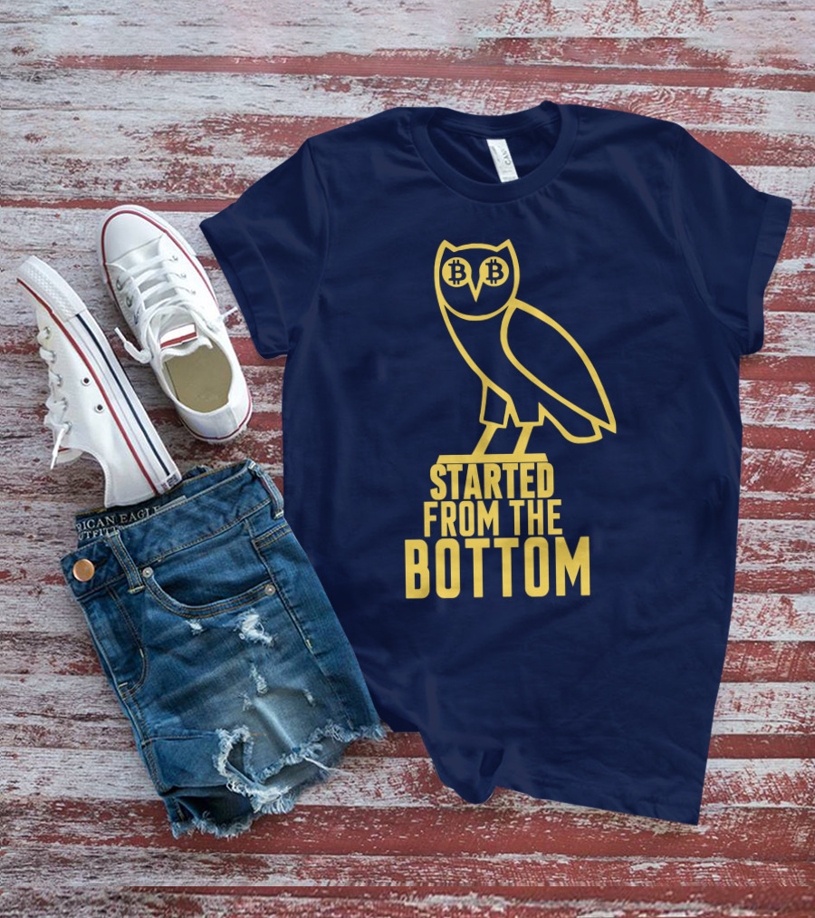 Mr Hodl Bitcoin Started From The Bottom Owl Bitcoin Eyes T-Shirt