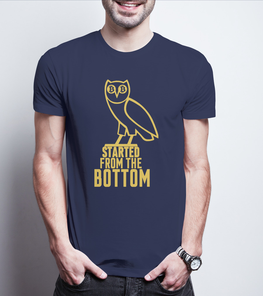 Mr Hodl Bitcoin Started From The Bottom Owl Bitcoin Eyes T-Shirt