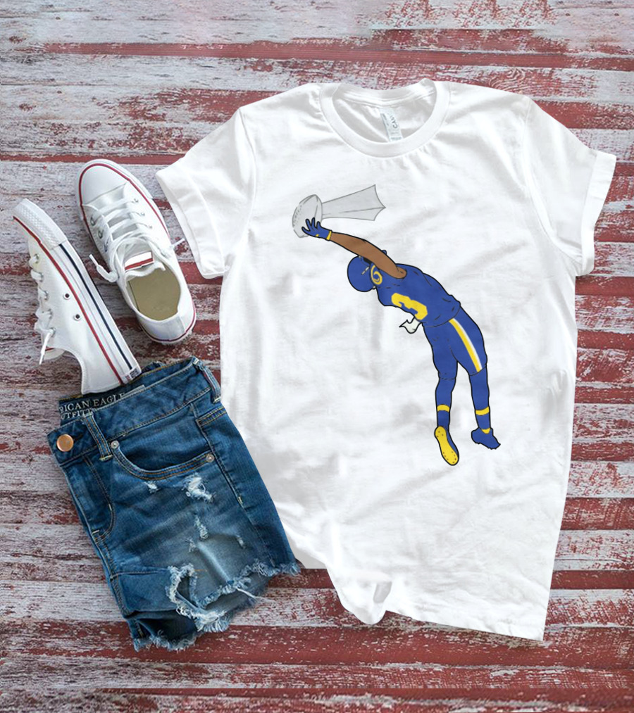 Trophy Catch Obj One-Handed Football Player Blue And Yellow Uniform T-Shirt