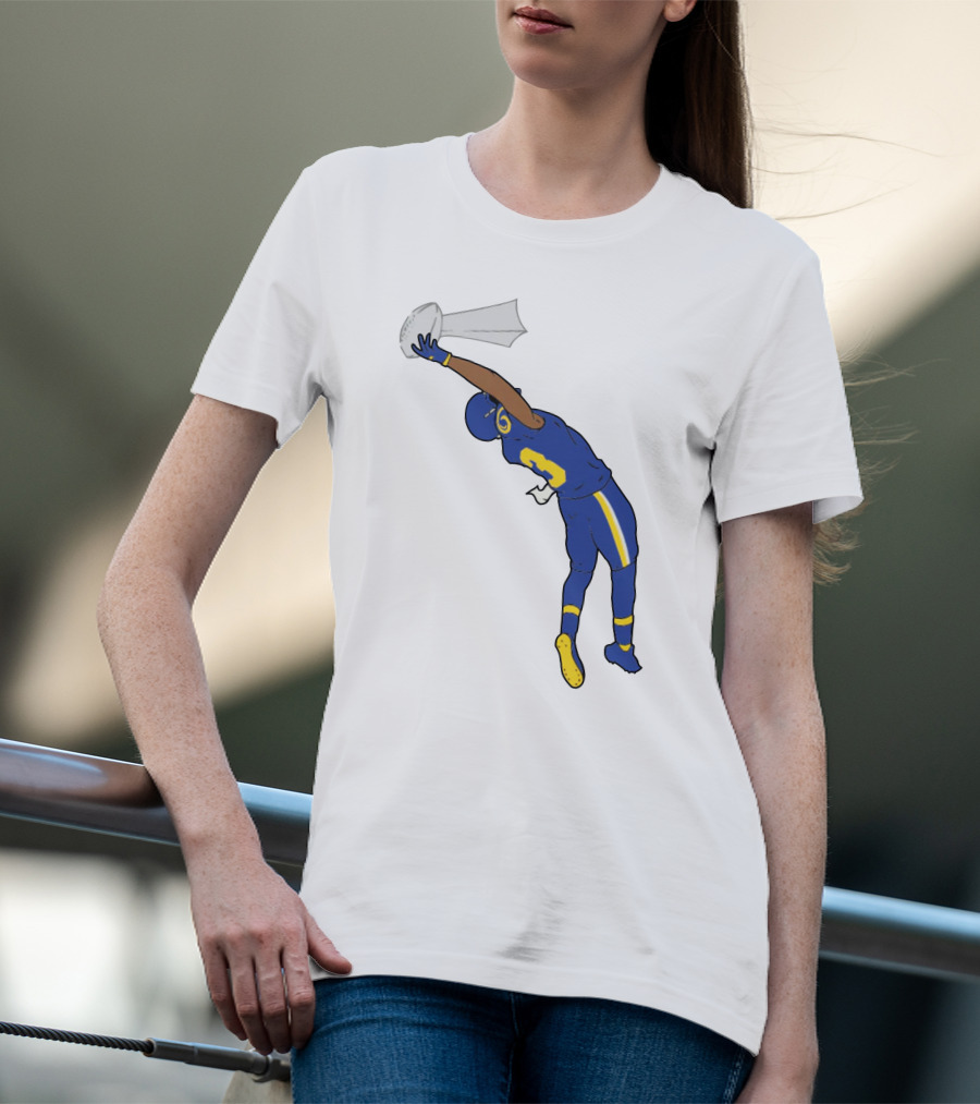 Trophy Catch Obj One-Handed Football Player Blue And Yellow Uniform T-Shirt