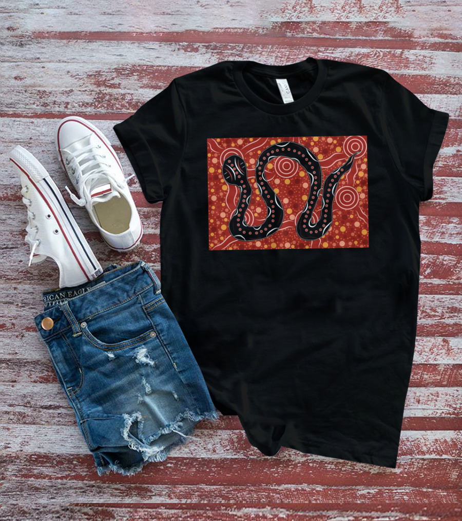 Mhugga Gavin Smith Indigenous Snake Art Red T-Shirt