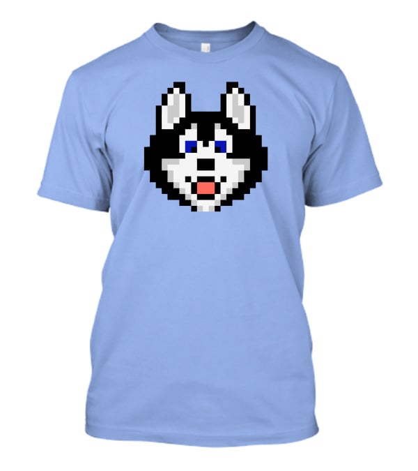 Huskytoken Cat Pixelated Husky Face On Light Blue T-Shirt