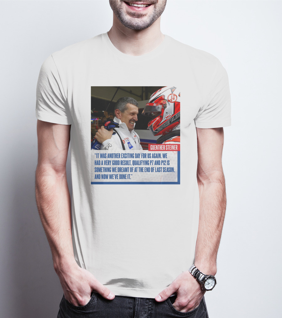 Guenther Steiner Haas F1 Bahrain GP Qualifying P7 P12 Achievement T-Shirt